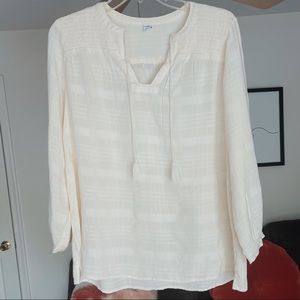 Old Navy Cream Tassel Detail Long Sleeve Blouse